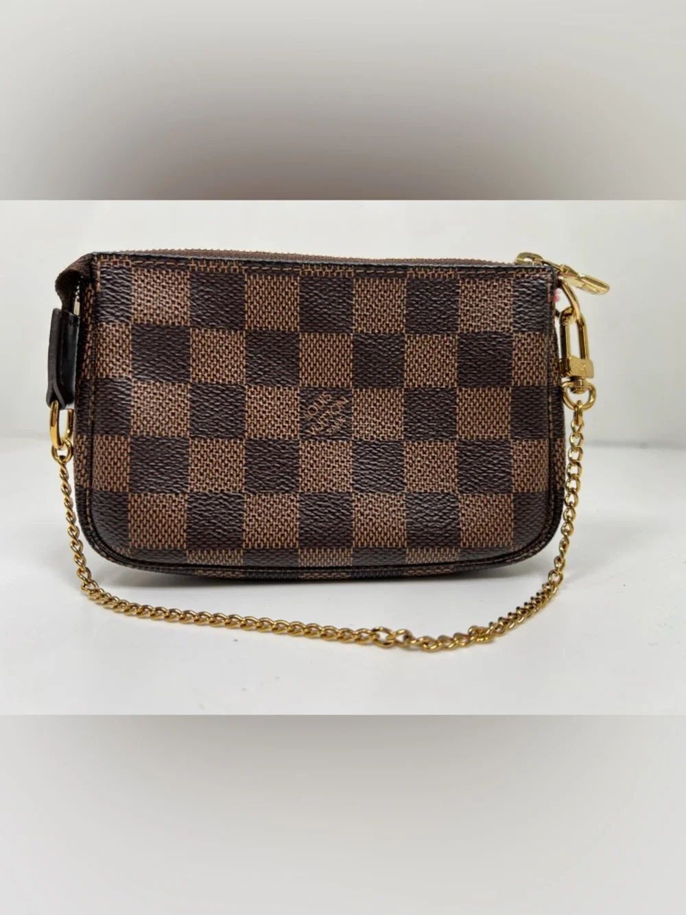 Louis Vuitton Damier Ebene Mini Pochette Accessoires Pouch Chain Bag Brown